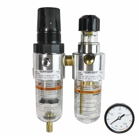 Interstate Pneumatics 1/4 Inch Mini Poly Bowl Filter/Regulator/Lubricator Integral Combo WC1331G